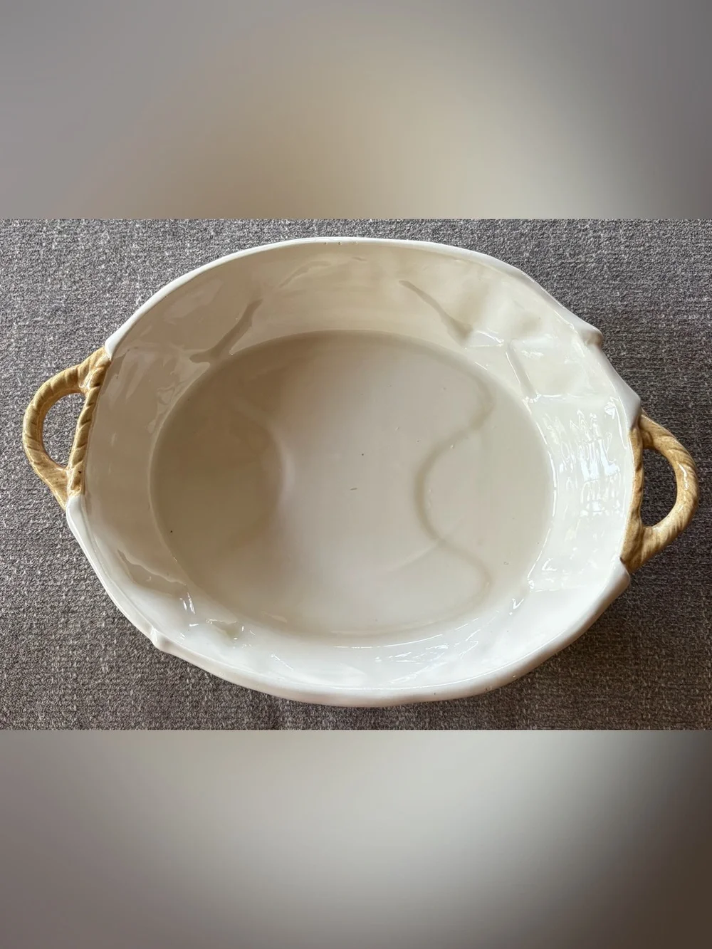 Vintage Glazed Ceramic Woven Handle Serving Dish Bread Basket Adorable! EUC